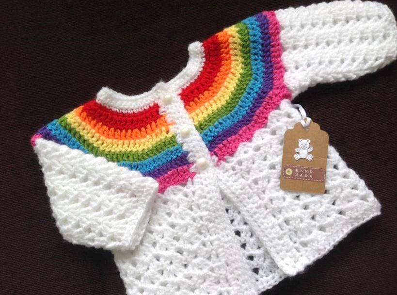 Crochet baby 0-3 months Rainbow cardigan and hat set