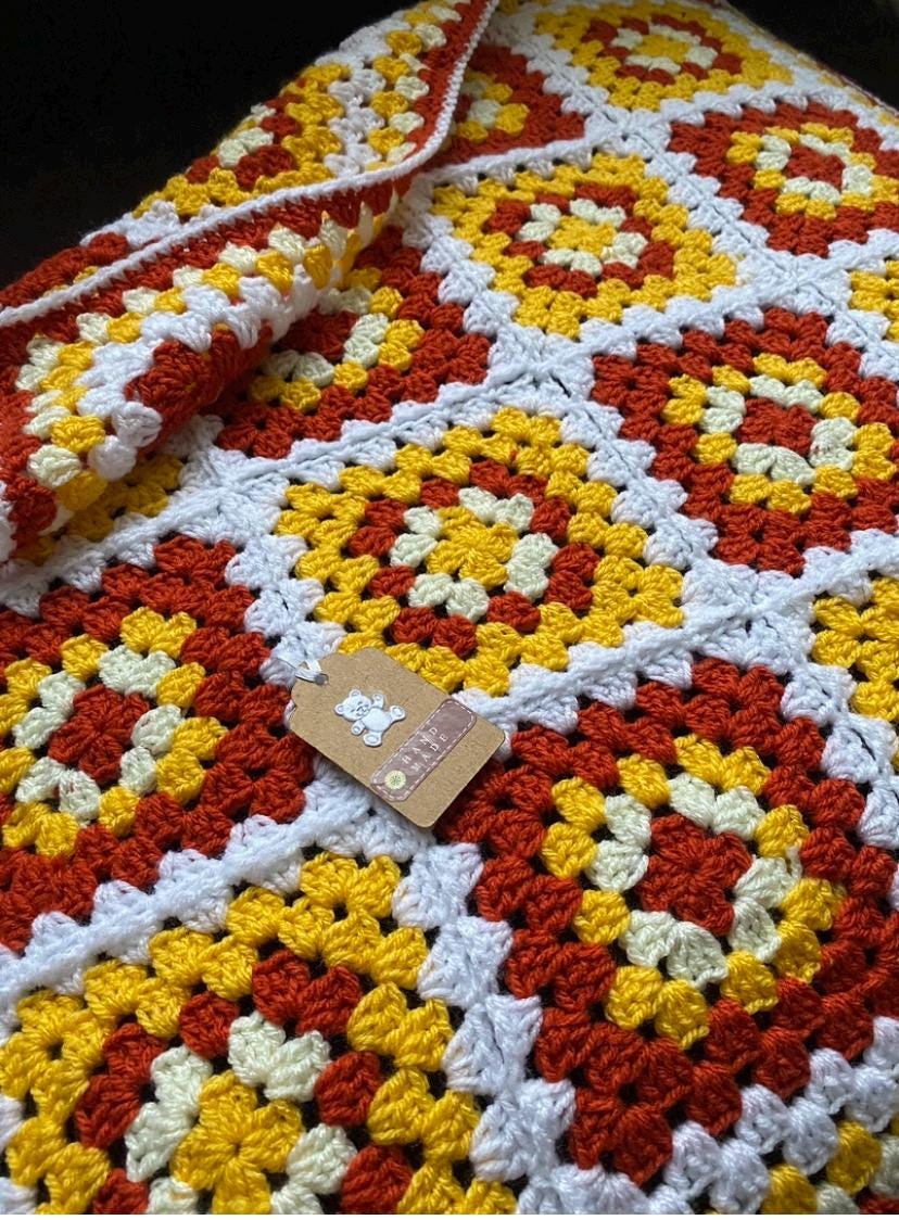 Burnt Orange, Bright Yellow, Lemon and White Baby Blanket