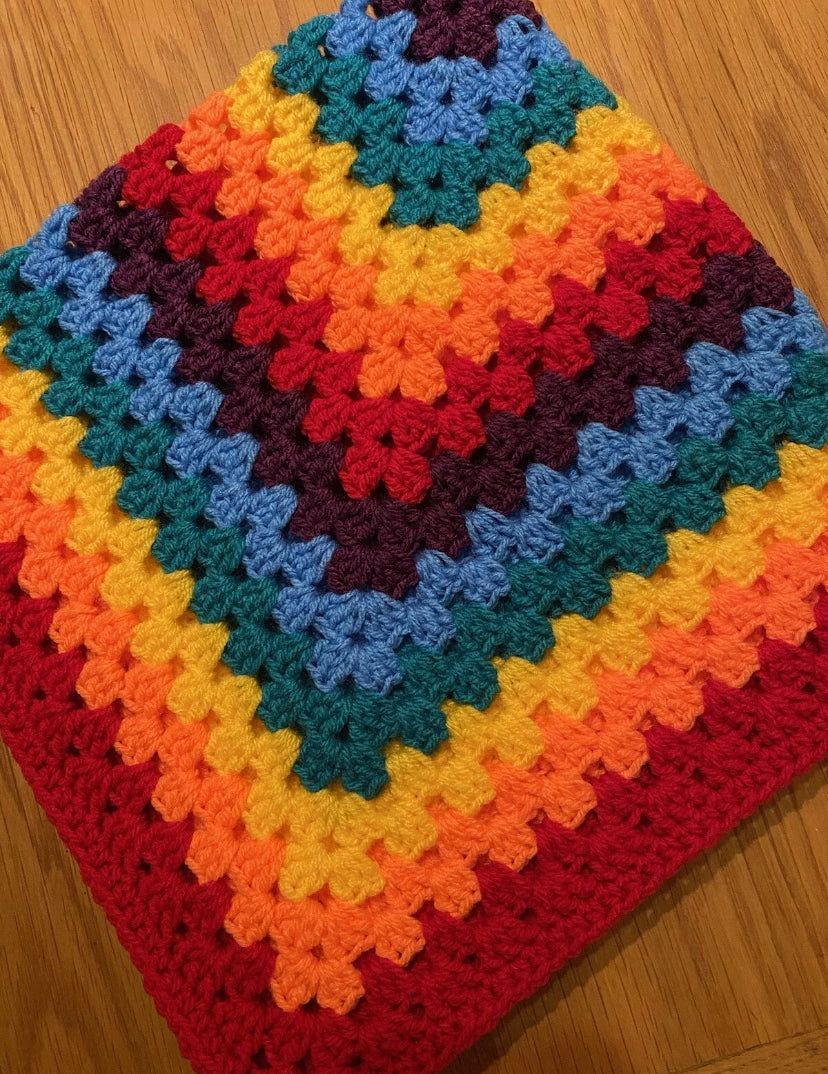 Hand crochet handmade baby blanket/car seat/pram/crib baby bright Rainbow boy girl gift Xmas