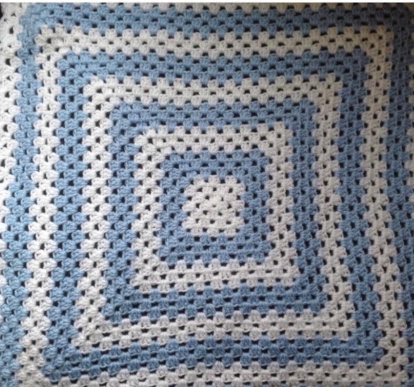 Granny Square Teddy Blanket for Baby - Baby Blue/Baby Pink/Bright Lemon/Silver Grey