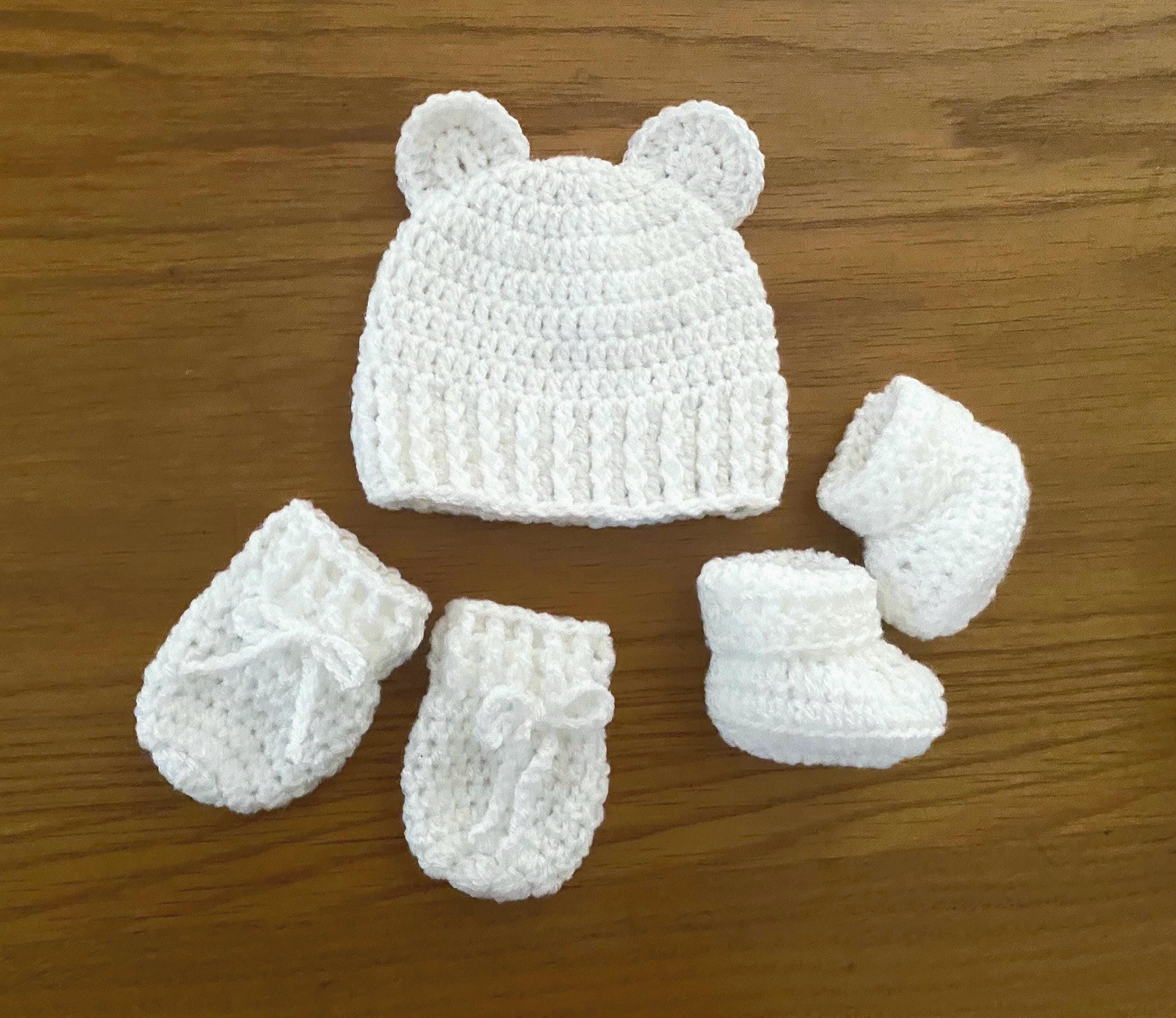 Crochet baby beanie hat, booties and mitts set - multiple colours