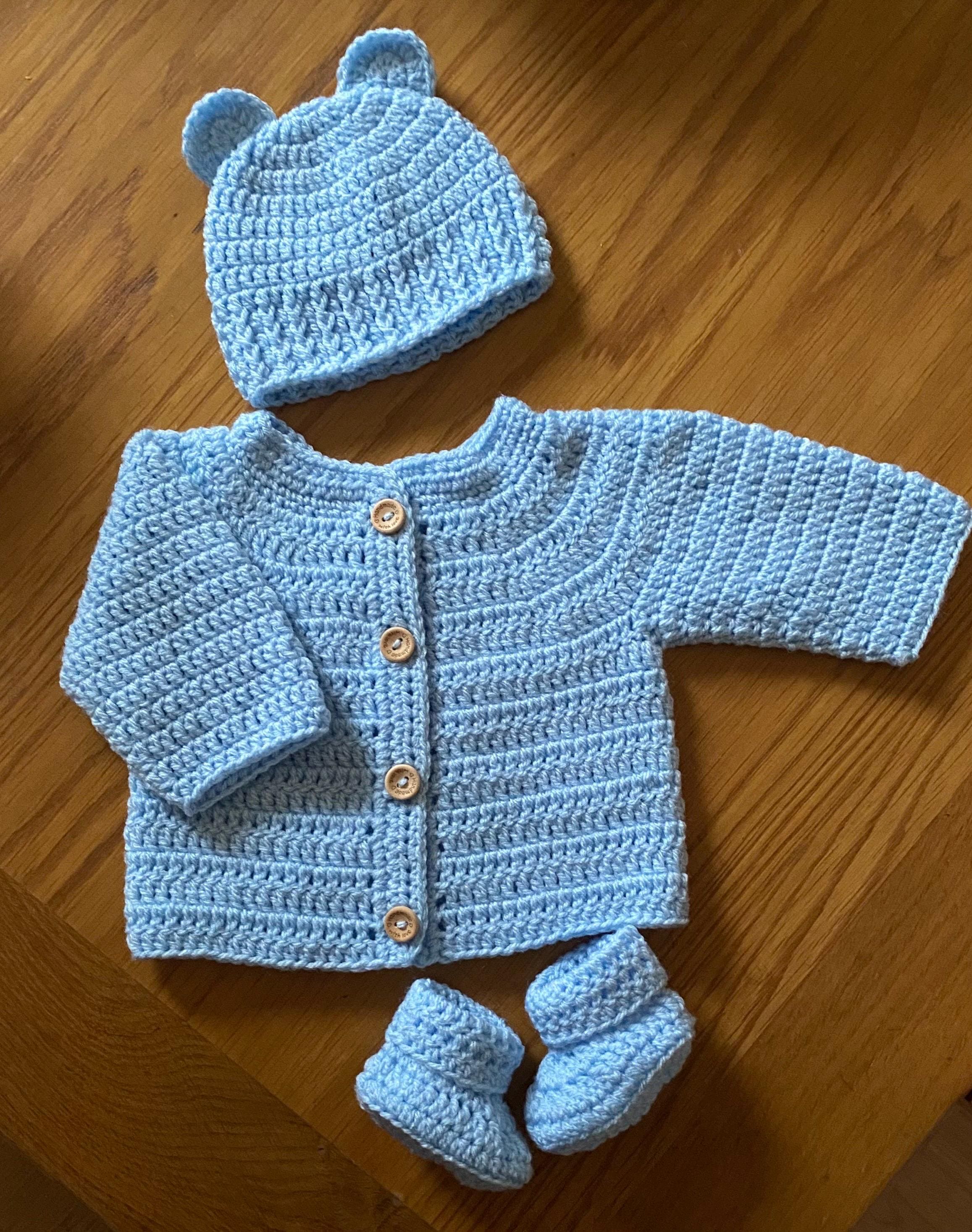 Baby Cardigan, Hat and Booties set - Multiple Colours.