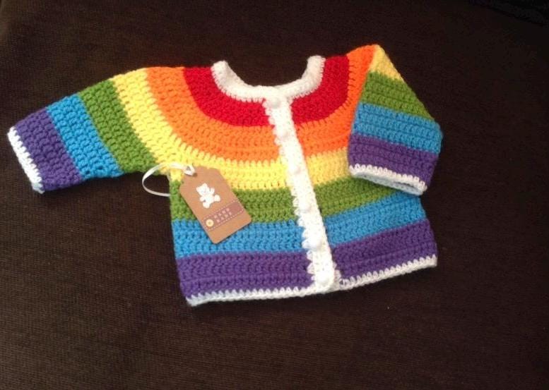 Rainbow Cardigan, Hat and Booties