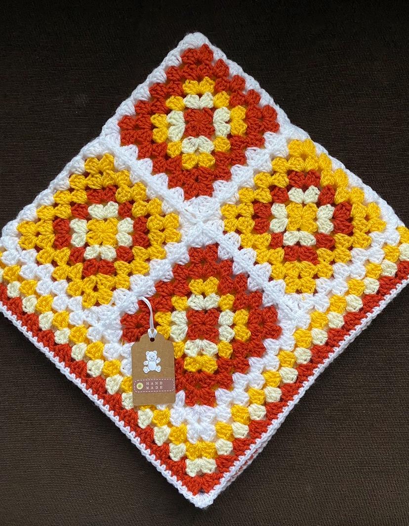 Burnt Orange, Bright Yellow, Lemon and White Baby Blanket