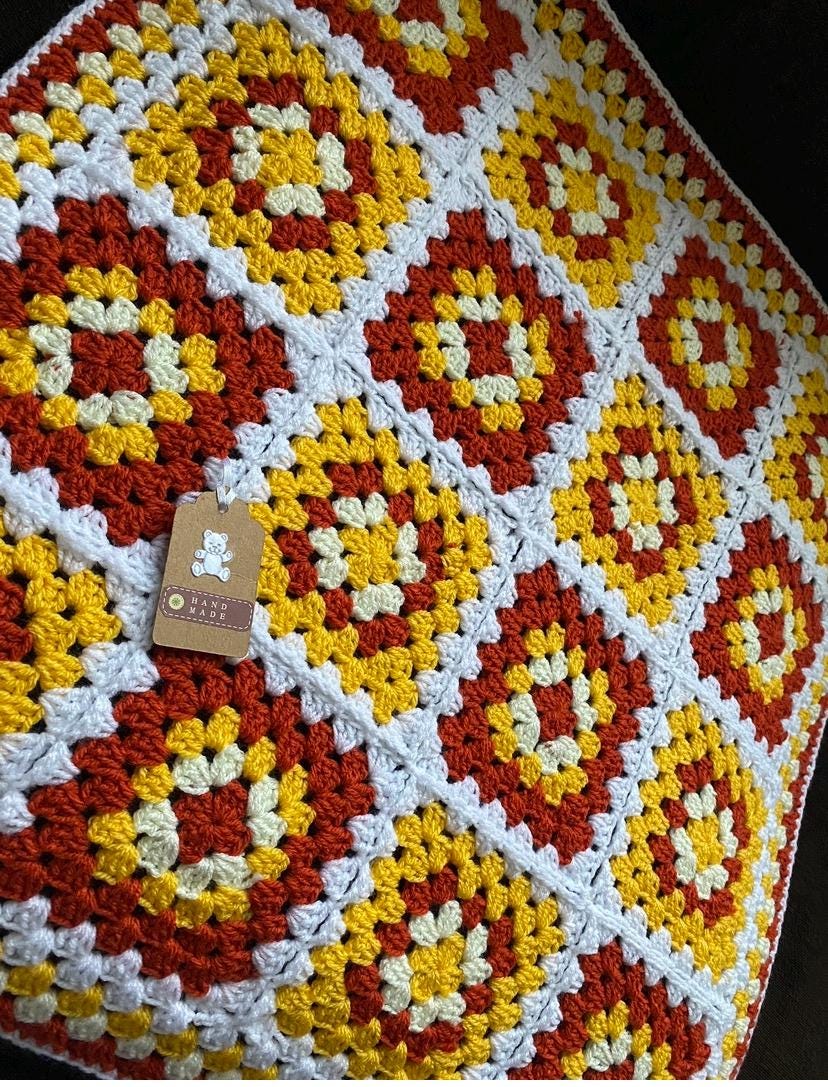 Burnt Orange, Bright Yellow, Lemon and White Baby Blanket