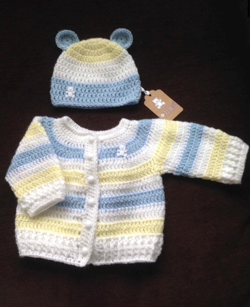 Lemon, Baby Blue and White Baby Boy/Girl Cardigan