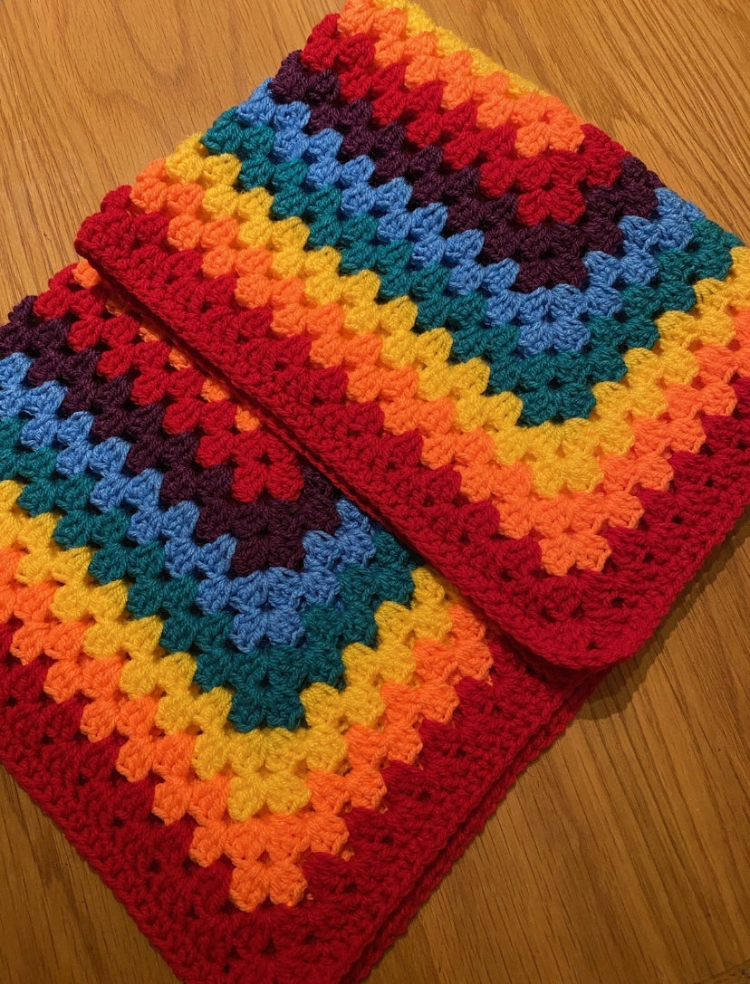 Hand crochet handmade baby blanket/car seat/pram/crib baby bright Rainbow boy girl gift Xmas