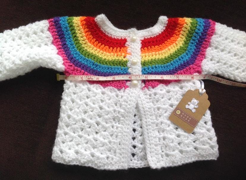 Crochet baby 0-3 months Rainbow cardigan and hat set