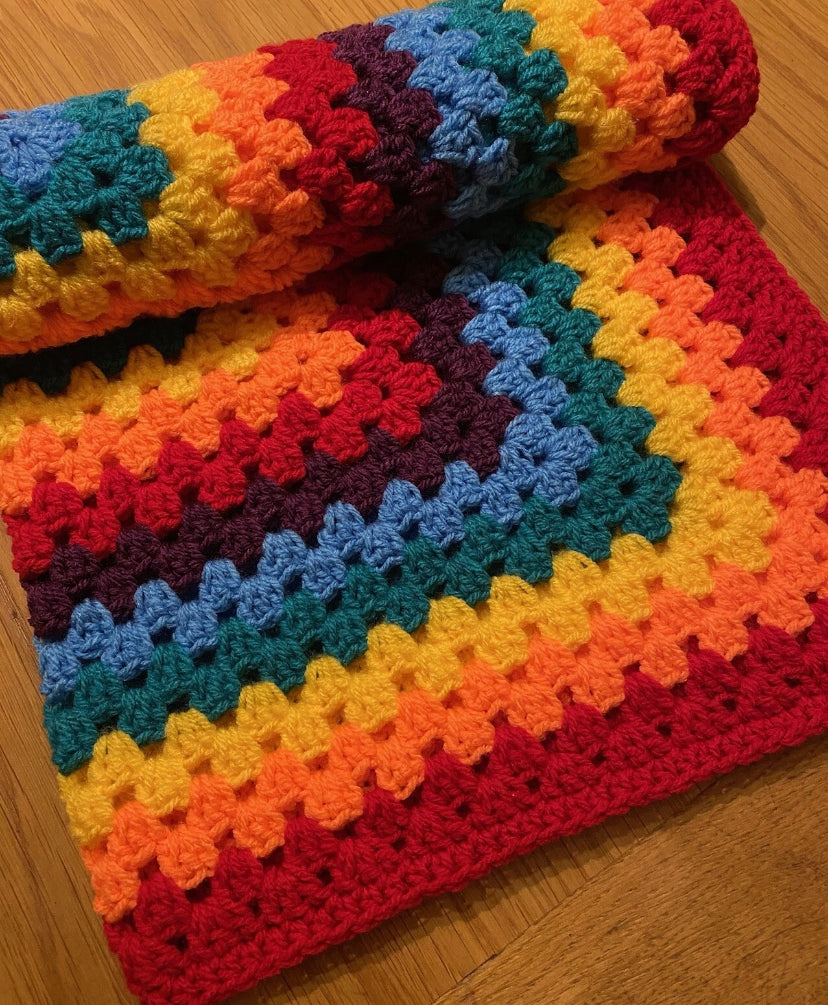 Hand crochet handmade baby blanket/car seat/pram/crib baby bright Rainbow boy girl gift Xmas