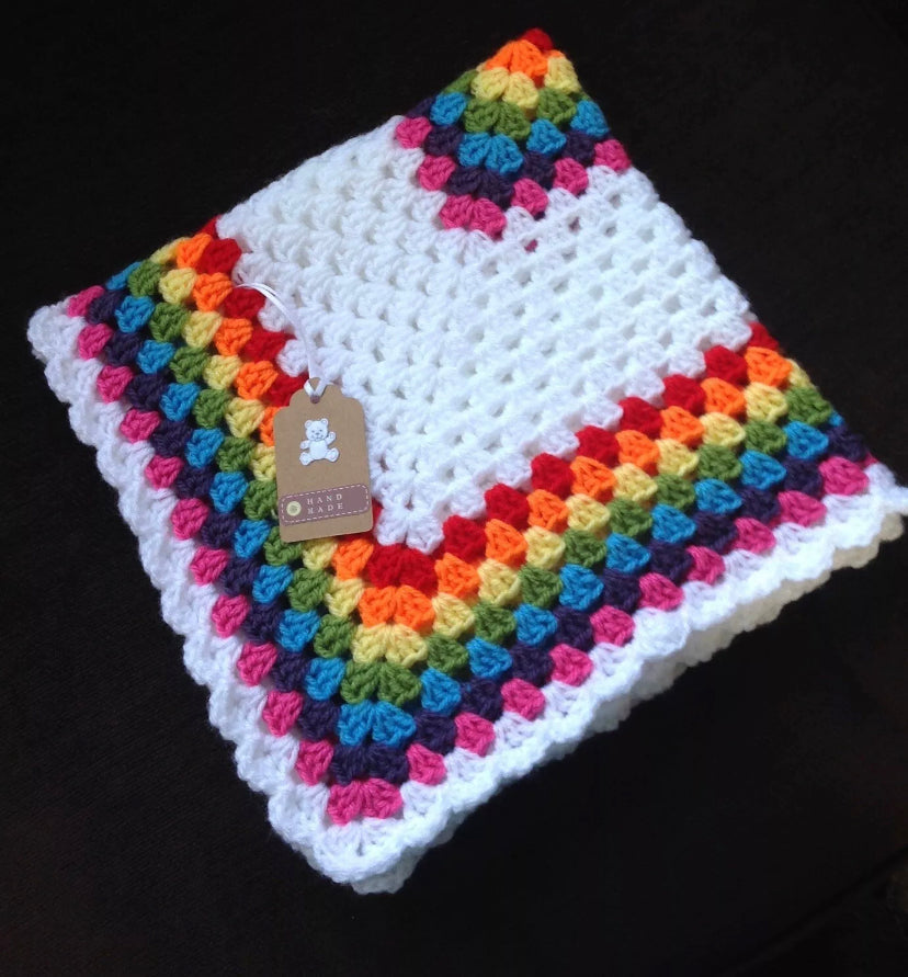 Handmade crochet baby blanket/car seat/pram/crib rainbow boy girl unisex Christmas gift