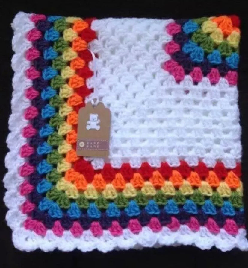 Handmade crochet baby blanket/car seat/pram/crib rainbow boy girl unisex Christmas gift
