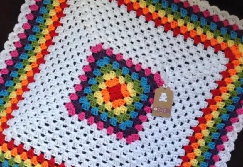 Handmade crochet baby blanket/car seat/pram/crib rainbow boy girl unisex Christmas gift