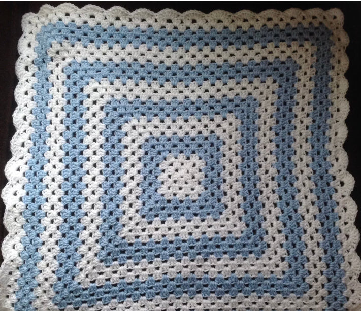 Handmade crochet warm baby blanket car seat/pram/crib Blue And White Boy xmas Gift