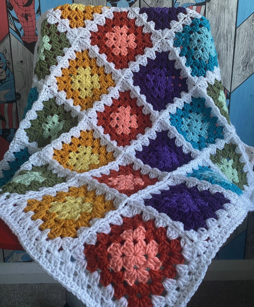 Handmade crochet baby blanket/car seat/pram/crib Rainbow boy girl Xmas gift