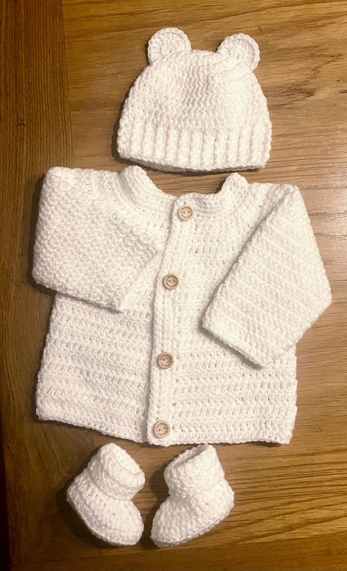 Baby Cardigan, Hat and Booties set - Multiple Colours.