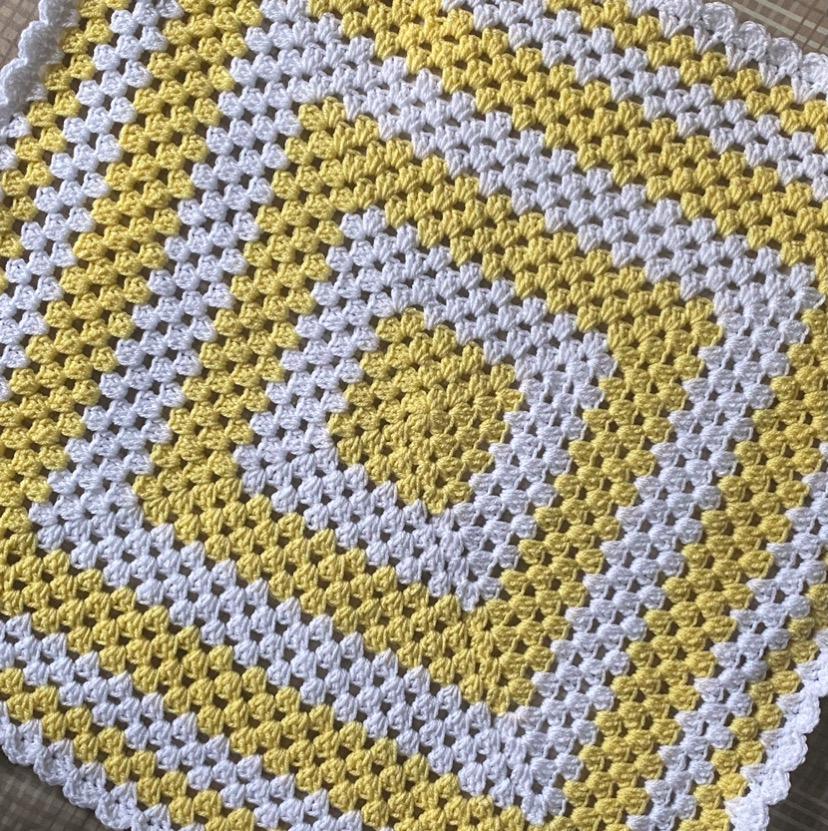 Granny Square Teddy Blanket for Baby - Baby Blue/Baby Pink/Bright Lemon/Silver Grey