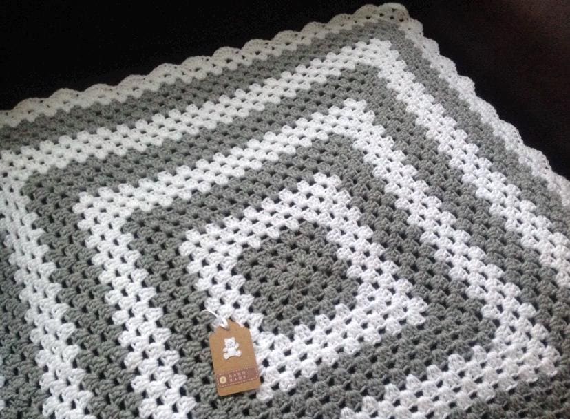 Granny Square Teddy Blanket for Baby - Baby Blue/Baby Pink/Bright Lemon/Silver Grey