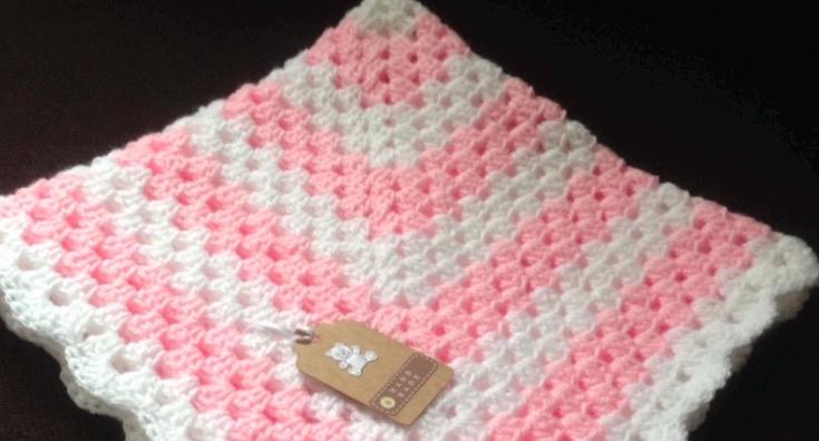 Granny Square Teddy Blanket for Baby - Baby Blue/Baby Pink/Bright Lemon/Silver Grey