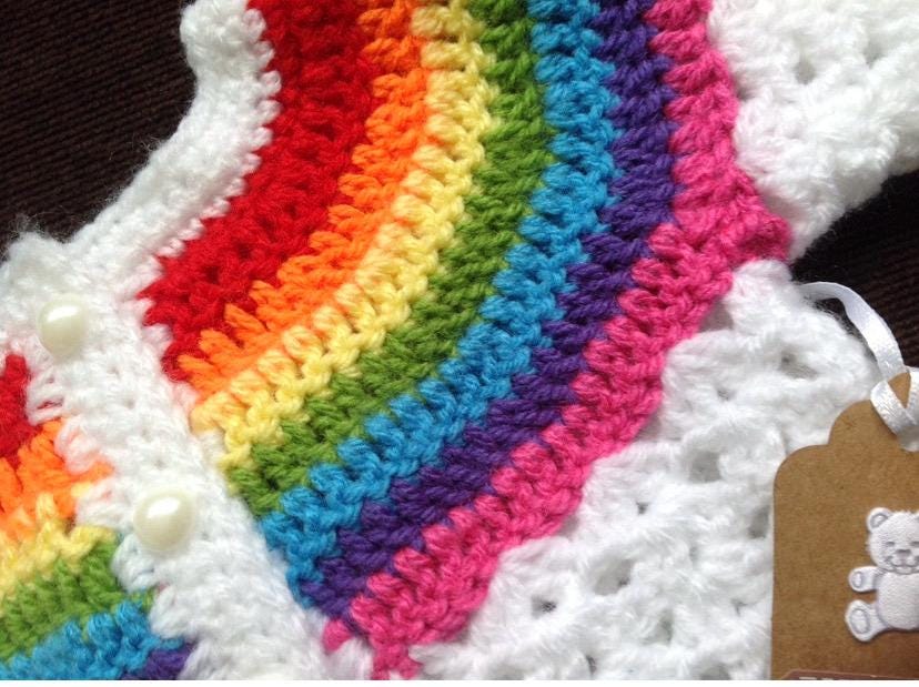 Crochet baby 0-3 months Rainbow cardigan and hat set