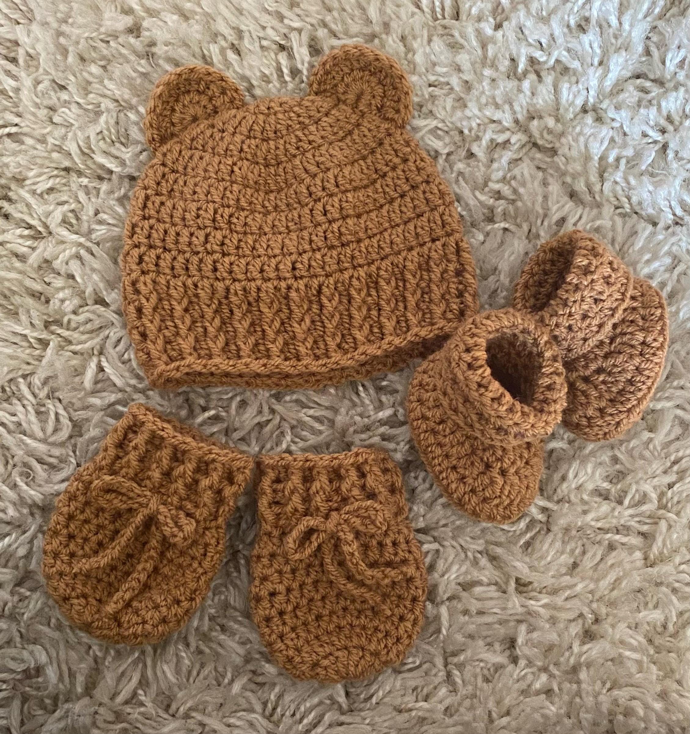Crochet baby beanie hat, booties and mitts set - multiple colours